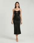 100% Mulberry Silk Evening Gown – Elegant Bow Design, Soft & Luxurious Formal Dress