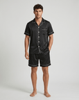 100% Mulberry Silk Men’s Silk Pajama Set – Short Sleeve Shirt & Shorts Nightwear
