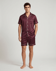 100% Mulberry Silk Men’s Silk Pajama Set – Short Sleeve Shirt & Shorts Nightwear