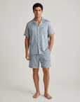 100% Mulberry Silk Men’s Silk Pajama Set – Short Sleeve Shirt & Shorts Nightwear