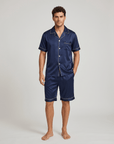 100% Mulberry Silk Men’s Silk Pajama Set – Short Sleeve Shirt & Shorts Nightwear