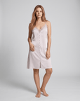 100% Mulberry Silk Mini Nightgown – Elegant Lace Trim & Flattering Side Slit