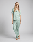 100% Mulberry Silk Pajama Set – Short Sleeve Button Top & Long Pants