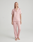 100% Mulberry Silk Pajama Set – Short Sleeve Button Top & Long Pants