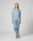 100% Mulberry Silk Pajama Set – Short Sleeve Button Top & Long Pants