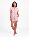 Women’s Gingham Pajama Set – Short Sleeve Cardigan Top and Shorts