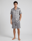 Men’s 100% Mulberry Silk Short Sleeve Set – Suit Collar Loungewear Set