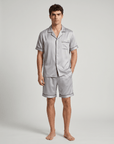 Men’s 100% Mulberry Silk Short Sleeve Set – Suit Collar Loungewear Set