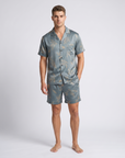 Men’s Ice Silk Pajama Set – Short Sleeve Loose Fit Sleepwear & Homewear Suit