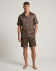 Men’s Ice Silk Pajama Set – Short Sleeve Loose Fit Sleepwear & Homewear Suit