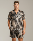 Men’s Ice Silk Pajama Set – Short Sleeve Loose Fit Sleepwear & Homewear Suit