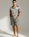 Men’s Ice Silk Pajama Set – Short Sleeve Loose Fit Sleepwear & Homewear Suit