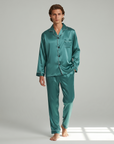 Men's Ice Silk Pajamas – Long Sleeve Pants Set for Spring and Autumn, Casual Summer Silk Suit