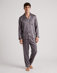 Men's Ice Silk Pajamas – Long Sleeve Pants Set for Spring and Autumn, Casual Summer Silk Suit