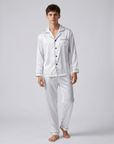 Men's Ice Silk Pajamas – Long Sleeve Pants Set for Spring and Autumn, Casual Summer Silk Suit