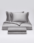 Solid Silk-Like Bedding Set with Duvet Cover, Bedsheet & Pillowcases