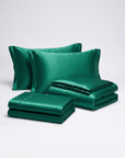 Solid Silk-Like Bedding Set with Duvet Cover, Bedsheet & Pillowcases