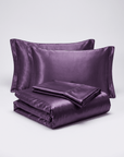 Solid Silk-Like Bedding Set with Duvet Cover, Bedsheet & Pillowcases
