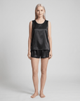 Women’s 100% Mulberry Silk Vest and Shorts Set – Sleeveless Two-Piece Sleepwear with Relaxed Fit