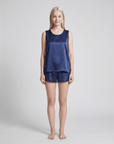 Women’s 100% Mulberry Silk Vest and Shorts Set – Sleeveless Two-Piece Sleepwear with Relaxed Fit