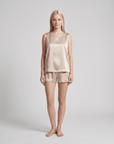 Women’s 100% Mulberry Silk Vest and Shorts Set – Sleeveless Two-Piece Sleepwear with Relaxed Fit