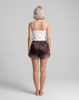 Women’s Satin Lounge Shorts – Elastic Waist with Lace Trim and Solid Color Design