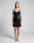 Women’s Satin Slip Nightdress – V-Neck Spaghetti Strap Sleep Dress