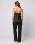 Women's Silk Pajama Set – V-Neck Halter Top with Wide-Leg Pants