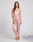 Women's Silk Pajama Set – V-Neck Halter Top with Wide-Leg Pants