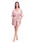 4pcs Elegant Silk Pajama Set for Women - Robe, Bralette, Shorts & Pants