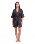 4pcs Elegant Silk Pajama Set for Women - Robe, Bralette, Shorts & Pants