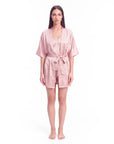 4pcs Elegant Silk Pajama Set for Women - Robe, Bralette, Shorts & Pants