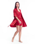 4pcs Elegant Silk Pajama Set for Women - Robe, Bralette, Shorts & Pants