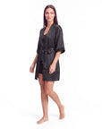 4pcs Elegant Silk Pajama Set for Women - Robe, Bralette, Shorts & Pants