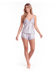 Women's Satin Cami Pajama Set – Lace Trim Backless Cami Top with Matching Shorts