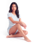 Women’s Short Sleeve Pajama Set – Jacquard Lace Trim Top with Matching Shorts