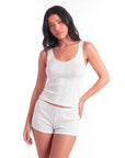 Women’s Square Neck Tank Top and Shorts Set – Sleeveless Top with Low-Waist Elastic Shorts