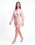 Women’s Crane Print Kimono Robe – Lightweight Short Sleeve Dressing Gown