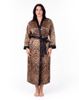 Luxurious Satin Kimono Robe with Contrast Trim – Long Sleeve, Belted, Machine Washable