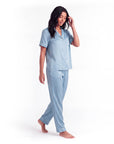 Silk Pajama Set – Short Sleeve Button Top & Long Pants