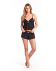 Women’s Lace Trim Pajama Set – Embroidered Camisole Top with Shorts