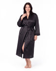 Luxurious Satin Kimono Robe with Contrast Trim – Long Sleeve, Belted, Machine Washable