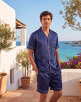 Men’s Silk Short Sleeve Set – Suit Collar Loungewear Set