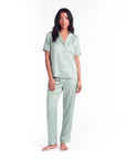 Silk Pajama Set – Short Sleeve Button Top & Long Pants