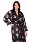 Luxurious Satin Kimono Robe with Contrast Trim – Long Sleeve, Belted, Machine Washable