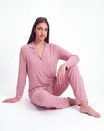 Women’s Bamboo Pajama Set – Long Sleeve Button Down Top with Full Length Pants