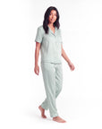 Silk Pajama Set – Short Sleeve Button Top & Long Pants