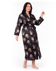 Luxurious Satin Kimono Robe with Contrast Trim – Long Sleeve, Belted, Machine Washable