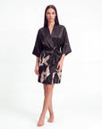 Women’s Crane Print Kimono Robe – Lightweight Short Sleeve Dressing Gown