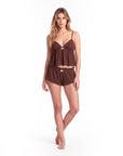 Women’s Lace Trim Pajama Set – Embroidered Camisole Top with Shorts